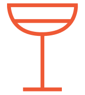Red outline of a wine glass on a white background