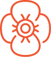 Simple orange flower icon on a white background